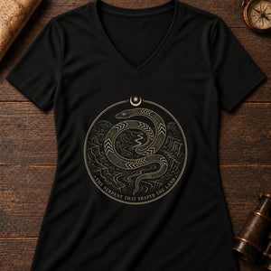 Rainbow Serpent Coil Women's V-Neck Tee — solid black blend