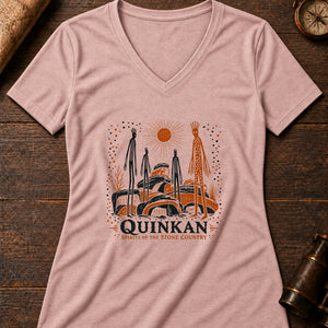 Quinkan Rock Shadows Women's V-Neck Tee — heather peach