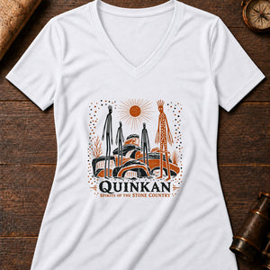 Quinkan Rock Shadows Women's V-Neck Tee — solid white blend