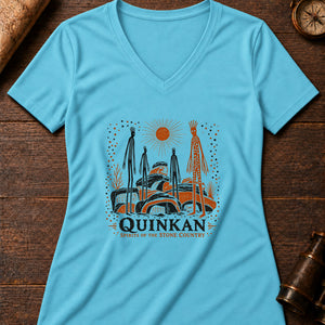 Quinkan Rock Shadows Women's V-Neck Tee — turquoise