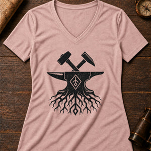 Dvergr Forge Mark Women's V-Neck Tee — heather peach