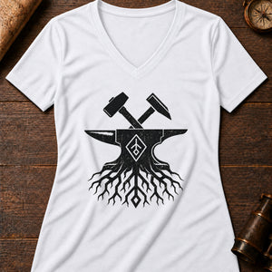 Dvergr Forge Mark Women's V-Neck Tee — solid white blend