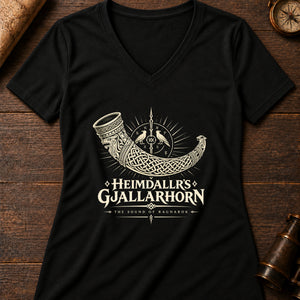 Heimdallr's Horn Women's V-Neck Tee — solid black blend