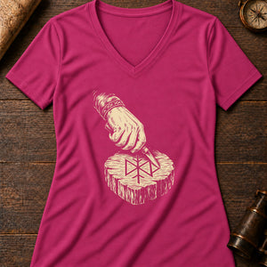 The Rune-Carver's Hand Women's V-Neck Tee — berry