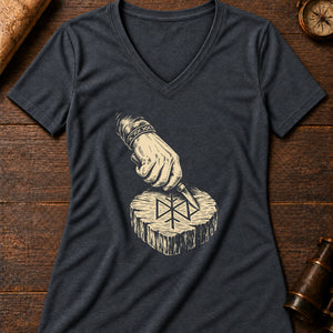 The Rune-Carver's Hand Women's V-Neck Tee — dark grey heather