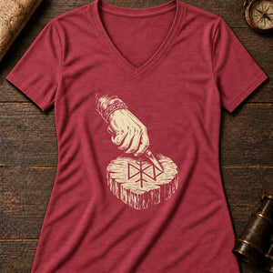 The Rune-Carver's Hand Women's V-Neck Tee — heather red