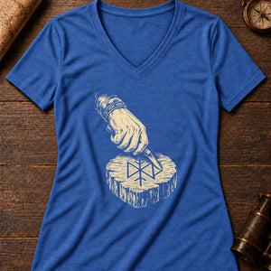 The Rune-Carver's Hand Women's V-Neck Tee — heather true royal