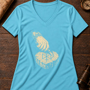 The Rune-Carver's Hand Women's V-Neck Tee — turquoise