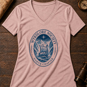Northern Reaches Badge Women's V-Neck Tee — heather peach