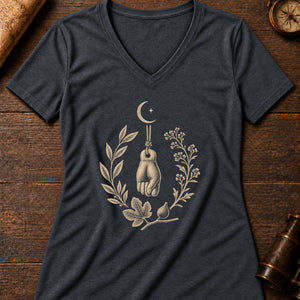 Meiga Moon Charm Women's V-Neck Tee — dark grey heather