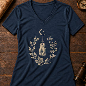 Meiga Moon Charm Women's V-Neck Tee — heather navy