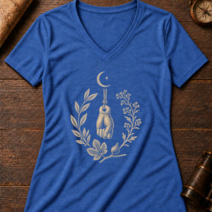 Meiga Moon Charm Women's V-Neck Tee — heather true royal