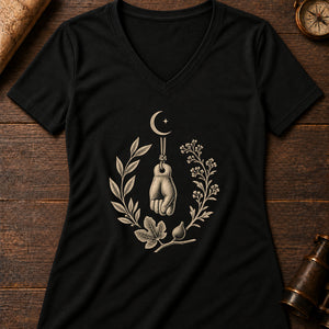 Meiga Moon Charm Women's V-Neck Tee — solid black blend
