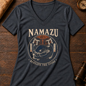 Namazu Stone Women's V-Neck Tee — dark grey heather