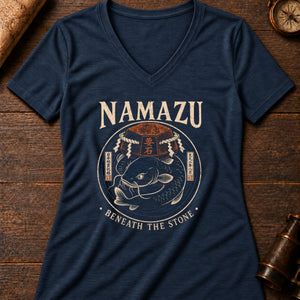 Namazu Stone Women's V-Neck Tee — heather navy