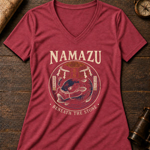 Namazu Stone Women's V-Neck Tee — heather red