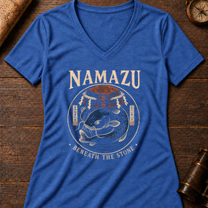 Namazu Stone Women's V-Neck Tee — heather true royal