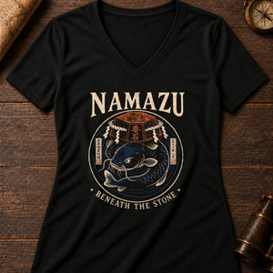Namazu Stone Women's V-Neck Tee — solid black blend