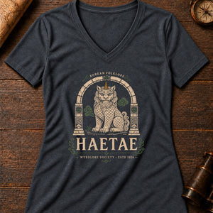 Haetae Gate Women's V-Neck Tee — dark grey heather