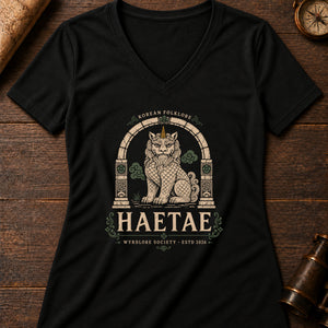 Haetae Gate Women's V-Neck Tee — solid black blend