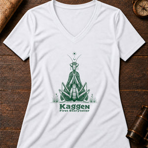 Kaggen the Mantis Women's V-Neck Tee — solid white blend