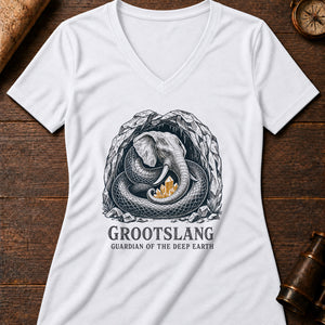 The Grootslang's Hoard Women's V-Neck Tee — solid white blend