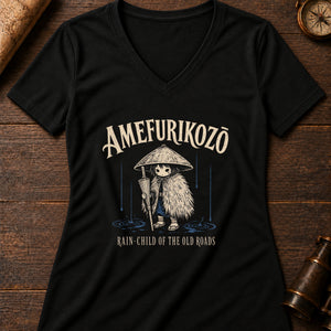 Amefurikozō Rain Women's V-Neck Tee — solid black blend
