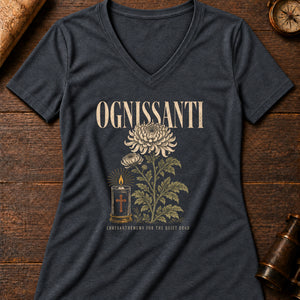 Ognissanti Blooms Women's V-Neck Tee — dark grey heather