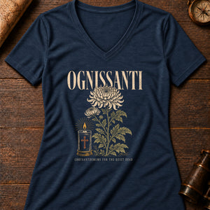 Ognissanti Blooms Women's V-Neck Tee — heather navy