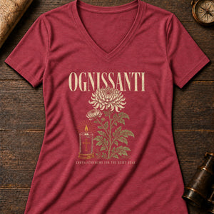 Ognissanti Blooms Women's V-Neck Tee — heather red