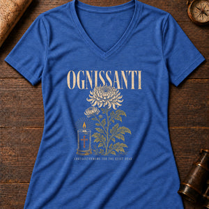 Ognissanti Blooms Women's V-Neck Tee — heather true royal