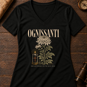 Ognissanti Blooms Women's V-Neck Tee — solid black blend