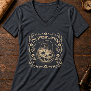 Guising Turnip Lantern Women's V-Neck Tee — dark grey heather