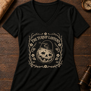 Guising Turnip Lantern Women's V-Neck Tee — solid black blend