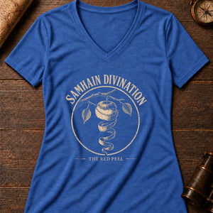 Samhain Apple Divination Women's V-Neck Tee — heather true royal