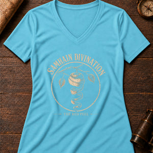 Samhain Apple Divination Women's V-Neck Tee — turquoise