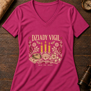 Dziady Vigil Women's V-Neck Tee — berry