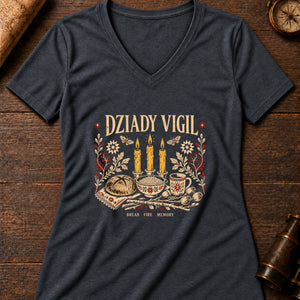 Dziady Vigil Women's V-Neck Tee — dark grey heather