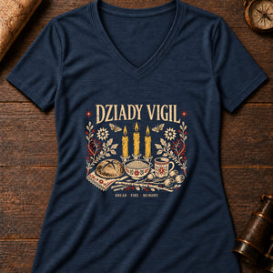 Dziady Vigil Women's V-Neck Tee — heather navy