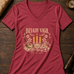 Dziady Vigil Women's V-Neck Tee — heather red