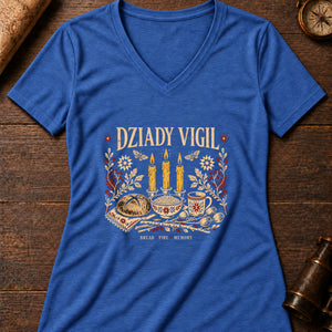 Dziady Vigil Women's V-Neck Tee — heather true royal