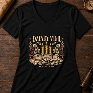 Dziady Vigil Women's V-Neck Tee — solid black blend