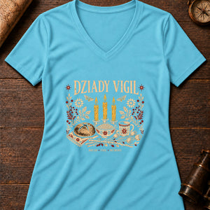 Dziady Vigil Women's V-Neck Tee — turquoise