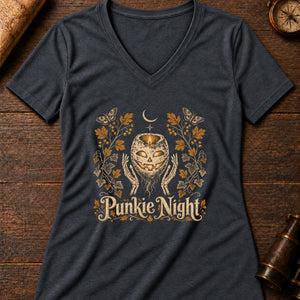Punkie Night Lantern Women's V-Neck Tee — dark grey heather