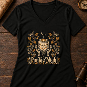 Punkie Night Lantern Women's V-Neck Tee — solid black blend