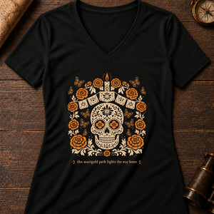 Marigold Path of Souls Women's V-Neck Tee — solid black blend