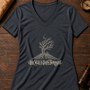 Samhain Threshold Women's V-Neck Tee — dark grey heather