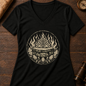 Samhain Bone Fire Women's V-Neck Tee — solid black blend