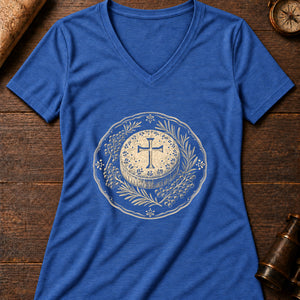 Soul Cake Woodcut Women's V-Neck Tee — heather true royal