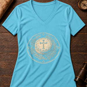 Soul Cake Woodcut Women's V-Neck Tee — turquoise